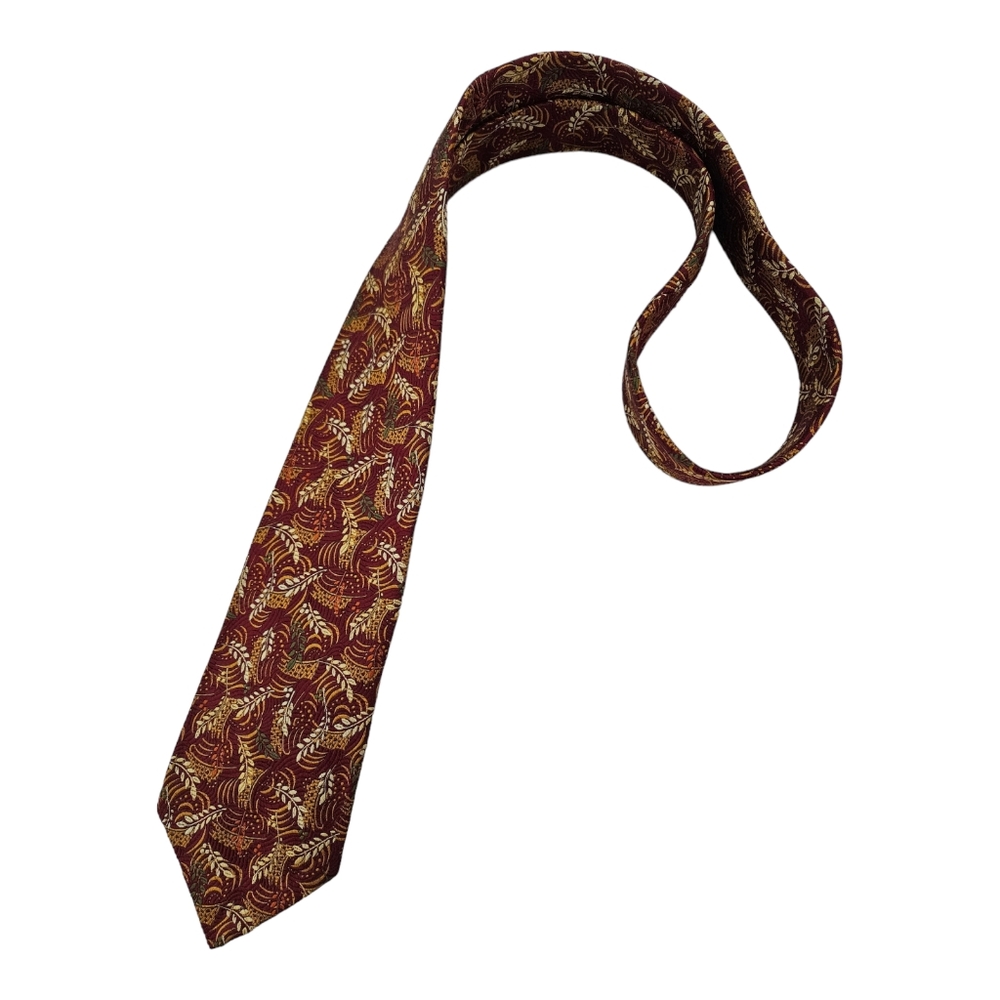 😍ROBERT TALBOTT 7FOLD UNTIPPED Red Leaf Silk LUXURY Tie HANDMADE USA